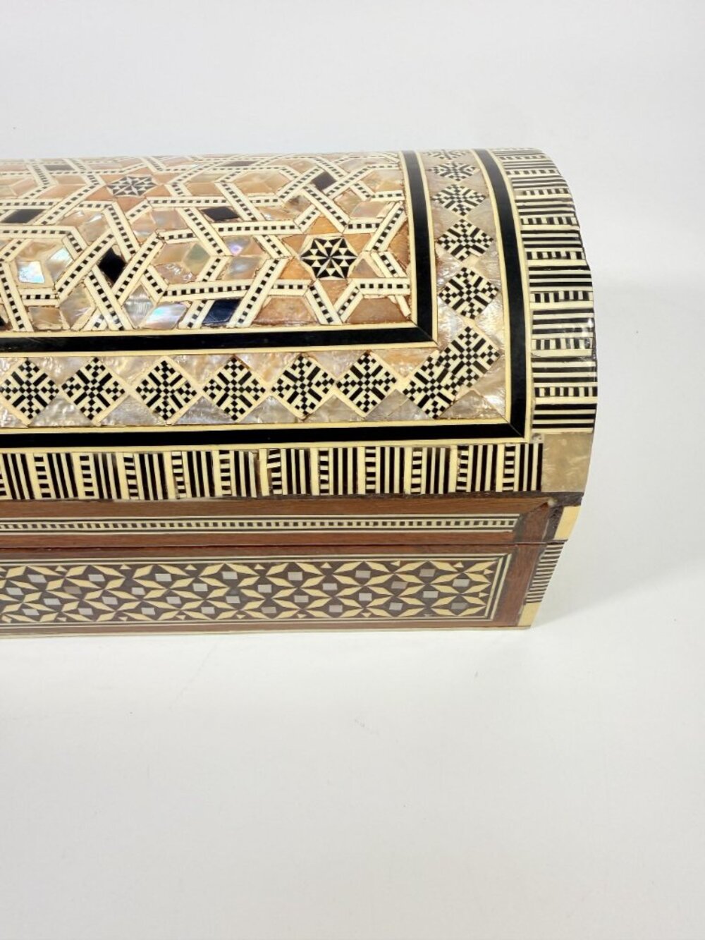 Jewelry Trinket Storage Box Inlay Mother of Pearl Bone Vintage Egyptian Red Velv - Picture 9 of 16